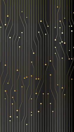 Gold Gradient Circuit board design on Black Backdrop, mobile phone Wallpaper, Vector Illustrationのイラスト素材