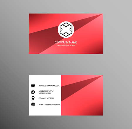 Set of Business Card Design, Red color,  Contact card for company, Banners and Infographic. Abstract Modern Geometric Backgrounds, Vector Illustrationのイラスト素材