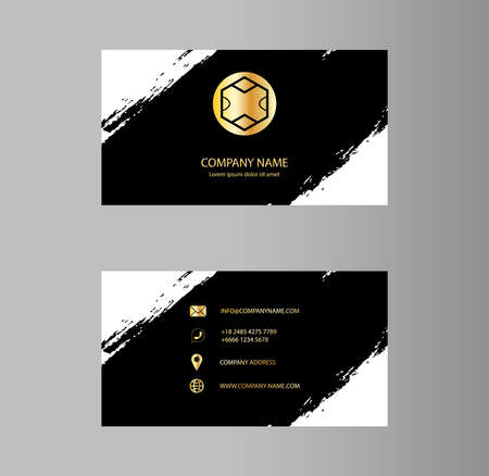 Creative business card Design, Golden , Ink Typographic Emblems, Brush stroke, Infographic. Abstract Modern Geometric Backgrounds, Vector Illustrationのイラスト素材