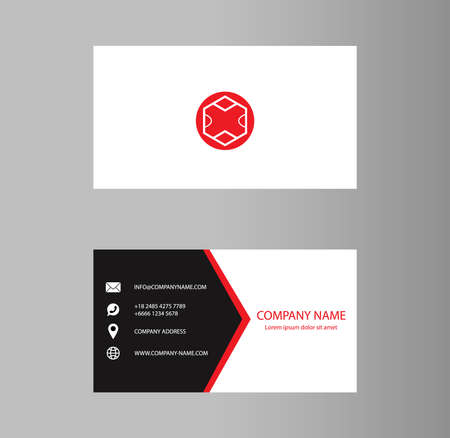 Creative business card Design, Red ,  Contact card for company, Infographic. Abstract Modern Geometric Backgrounds, Vector Illustrationのイラスト素材