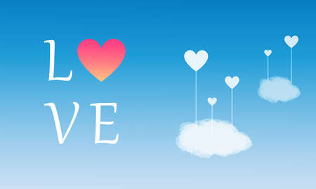 Happy Valentine's Day, Heart Shape with realistic Cloud on Gradient sky Background, Design for Web banner, Poster, Vector Illustrationのイラスト素材