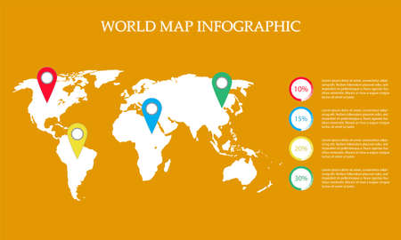 World Map Vector, InfoGraphic Concept, Flat Earth Map For Website, Annual Report, EPS10, Vector Illustrationのイラスト素材