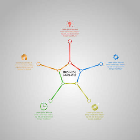 Business InfoGraphics, Geometry, Pentagon Design, Marketing presentation, section banner, Vector Illustrationのイラスト素材
