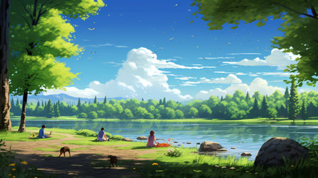 lush greenery clinging to the moss-covered cliffs and vibrant wildflowers dotting the riverbanks. The sound of rushing water fills the air, instilling a sense of awe and tranquilityspectacle of natural beauty,の素材