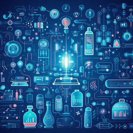 Health care and science icon pattern, medical innovation concept, balance of health and wellness, AI Generatedの素材