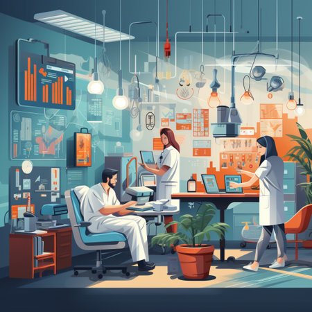 Doctor, Nurse and patient, minimalistic art, hospital and clinic background, AI Generated.の素材