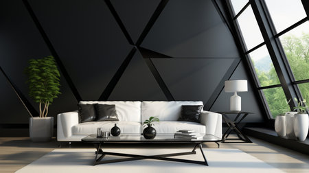 Ultra-modern living room with a sofa design, coffee table, and rug, AI Generated.の素材