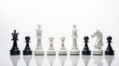 Chess Game use strategies to rules the board, Decision Making match, chess piece Isolated on White Background, AI Generated.の素材