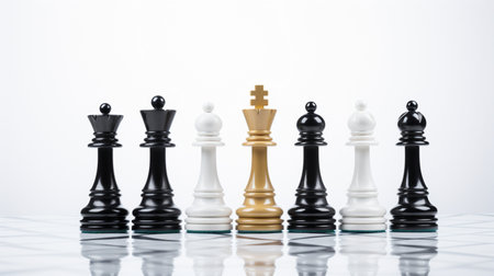 Chess Game use strategies to rules the board, Decision Making match, chess piece Isolated on White Background, AI Generated.の素材