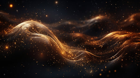 Abstract colorful glittering effect defocused design on dark background, shiny elegance fantasy bright color contrast with black concept.の素材