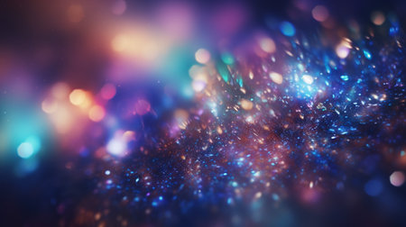 Abstract colorful glittering effect defocused design on dark background, shiny elegance fantasy bright color contrast with black concept.の素材
