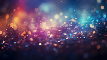 Abstract colorful glittering effect defocused design on dark background, shiny elegance fantasy bright color contrast with black concept.の素材