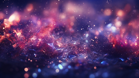 Abstract colorful glittering effect defocused design on dark background, shiny elegance fantasy bright color contrast with black concept.の素材