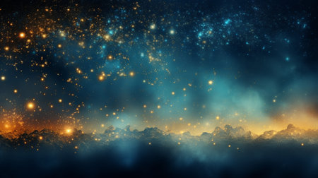 Abstract colorful glittering effect defocused design on dark background, shiny elegance fantasy bright color contrast with black concept.の素材