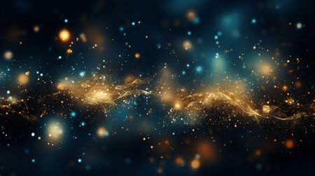 Abstract colorful glittering effect defocused design on dark background, shiny elegance fantasy bright color contrast with black concept.の素材