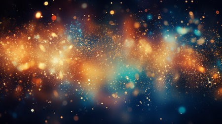 Abstract colorful glittering effect defocused design on dark background, shiny elegance fantasy bright color contrast with black concept.の素材