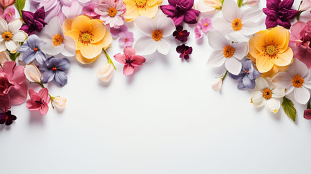 Colorful flower arranged on white background, Copy Space.の素材
