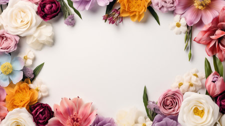 Colorful flower arranged on white background, Copy Space.の素材