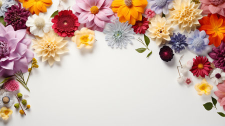 Colorful flower arranged on white background, Copy Space.の素材