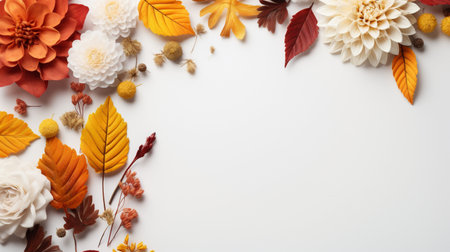 Colorful autumn yellow and red leaves isolated on background, Copy Space.の素材