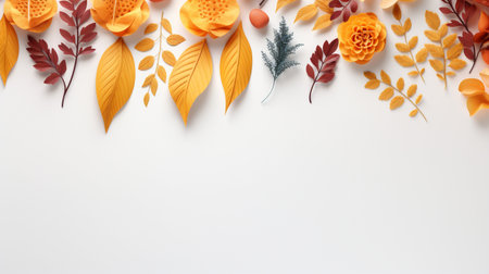 Colorful autumn yellow and red leaves isolated on background, Copy Space.の素材