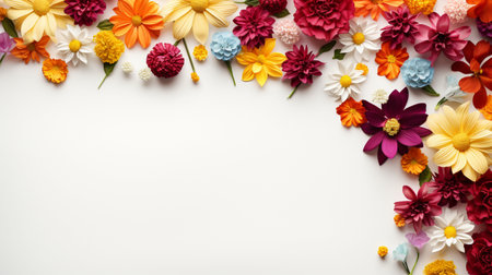 Colorful flower arranged on white background, Copy Space.の素材