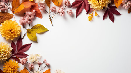 Colorful autumn yellow and red leaves isolated on background, Copy Space.の素材