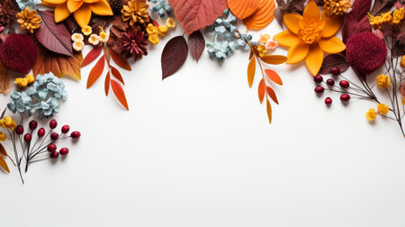 Colorful autumn yellow and red leaves isolated on background, Copy Space.の素材