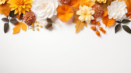 Colorful autumn yellow and red leaves isolated on background, Copy Space.の素材