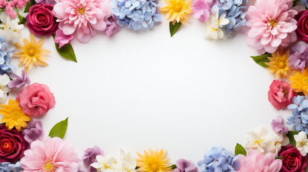 Colorful flower arranged on white background, Copy Space.の素材