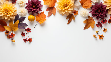 Colorful autumn yellow and red leaves isolated on background, Copy Space.の素材