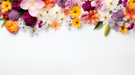 Colorful flower arranged on white background, Copy Space.の素材