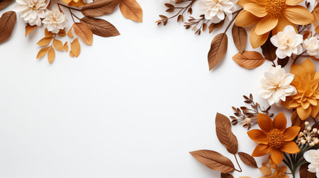 Colorful autumn yellow and red leaves isolated on background, Copy Space.の素材