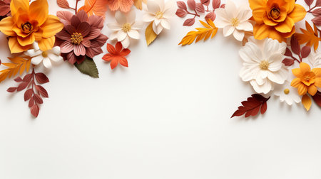 Colorful autumn yellow and red leaves isolated on background, Copy Space.の素材