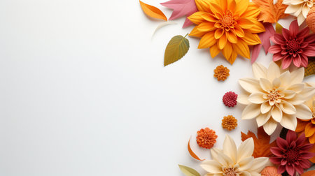 Colorful autumn yellow and red leaves isolated on background, Copy Space.の素材