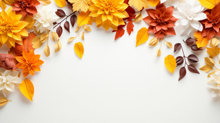 Colorful autumn yellow and red leaves isolated on background, Copy Space.の素材
