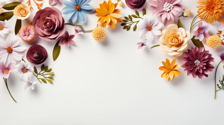 Colorful flower arranged on white background, Copy Space.の素材