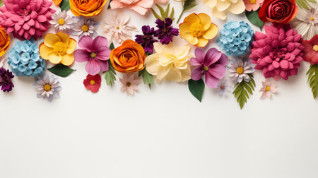 Colorful flower arranged on white background, Copy Space.の素材