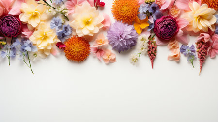 Colorful flower arranged on white background, Copy Space.の素材