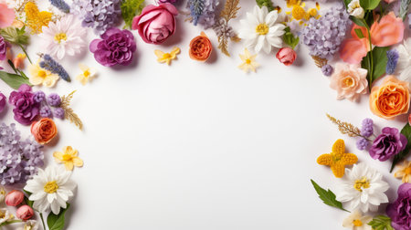 Colorful flower arranged on white background, Copy Space.の素材