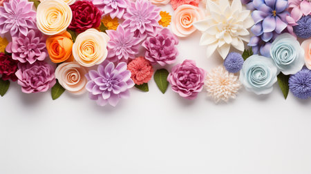 Colorful flower arranged on white background, Copy Space.の素材