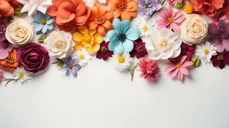 Colorful flower arranged on white background, Copy Space.の素材