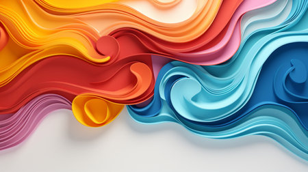 Colorful paper waves on white background, abstract papercut design, copy space.の素材