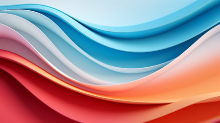 Colorful paper waves on white background, abstract papercut design.の素材