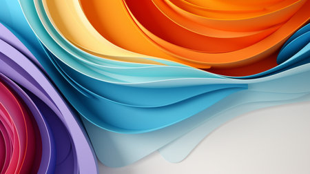 Colorful paper waves on white background, abstract papercut design.の素材