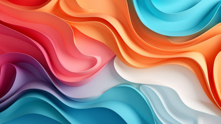 Colorful paper waves on white background, abstract papercut design.の素材