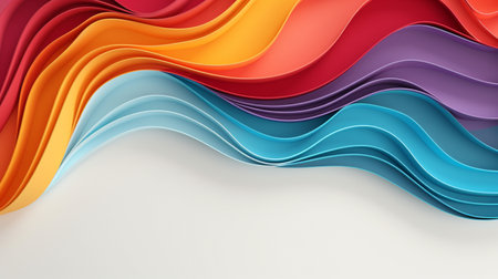Colorful paper waves on white background, abstract papercut design, copy space.の素材