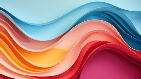 Colorful paper waves on white background, abstract papercut design.の素材