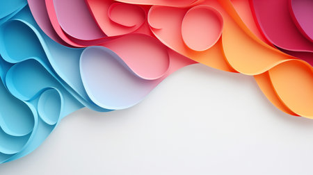 Colorful paper waves on white background, abstract papercut design, copy space.の素材
