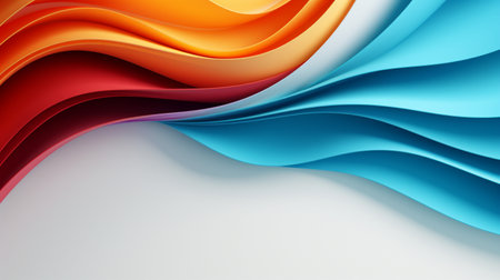 Colorful paper waves on white background, abstract papercut design, copy space.の素材